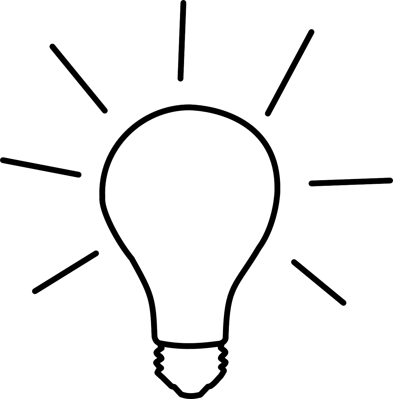a light bulb with rays coming out of it, a picture, outline, black white, iq 4, simple lineart