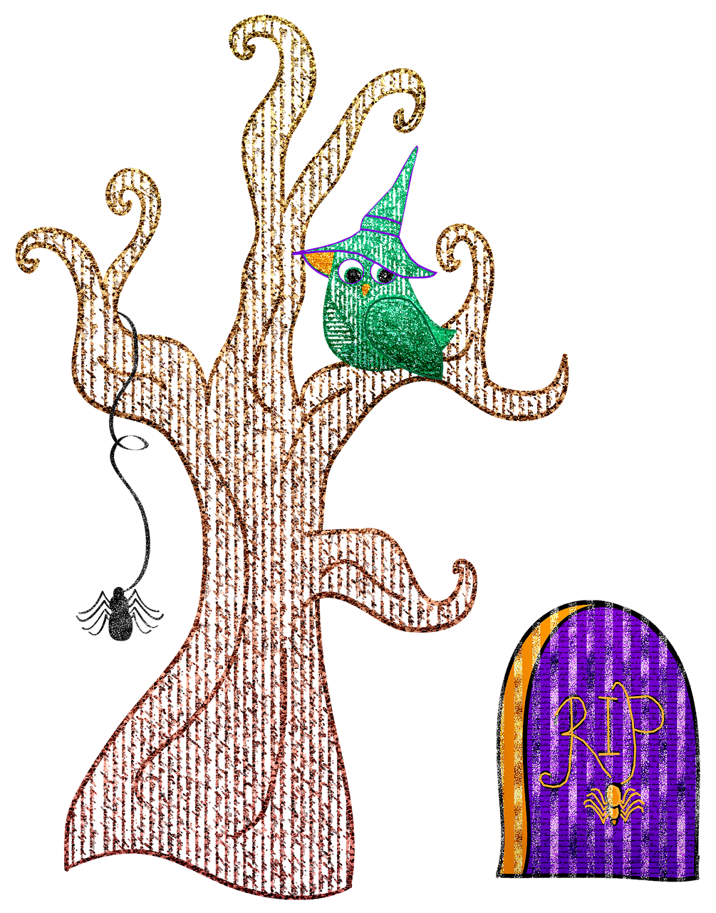 a witch hat sitting on top of a tree, a digital rendering, inspired by Samuel Hieronymus Grimm, glitter gif, alebrijes aesthetic, mage robe based on a toucan, trick or treat