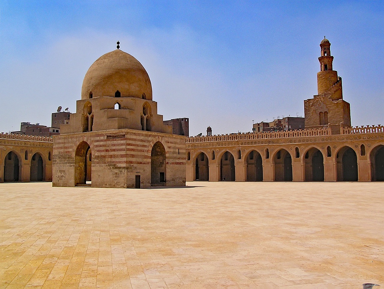a large building with a dome on top of it, egyptian art, by Youssef Howayek, flickr, dau-al-set, a wide open courtyard in an epic, wide long view, deserted, he is in a mosque
