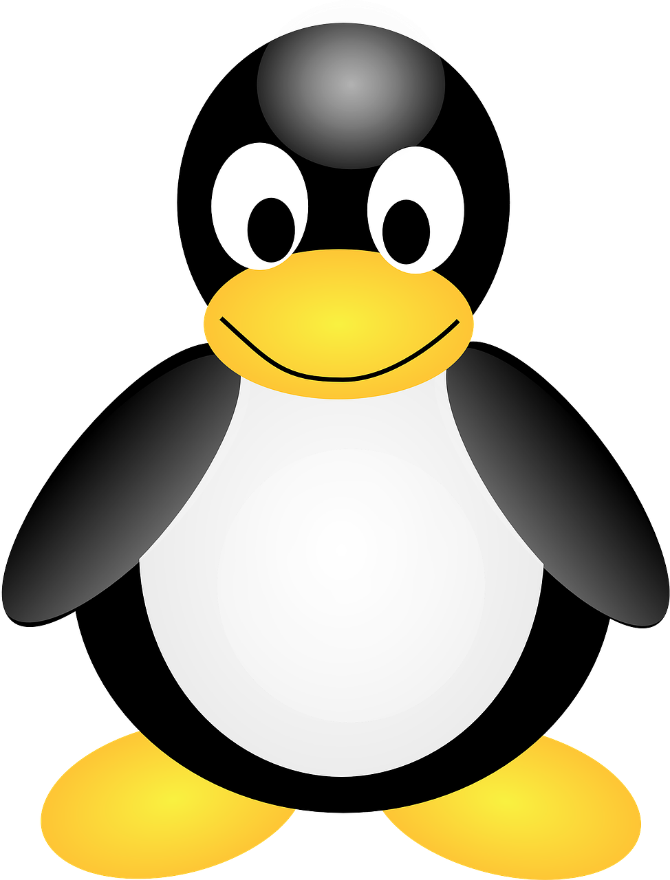 a black and white penguin with big eyes, a screenshot, pixabay, computer art, smiley, honey, processor, ..'
