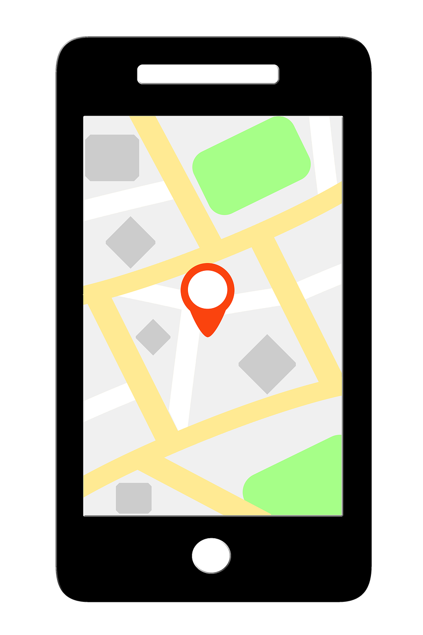 a cell phone with a map on the screen, a digital rendering, tachisme, on a flat color black background, vectorized, google maps street view, bordered