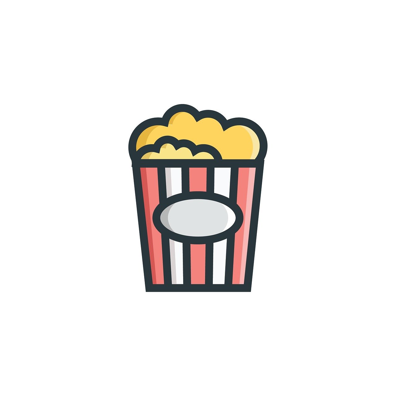 a popcorn box filled with popcorn sitting on top of a table, a cartoon, by Whitney Sherman, pexels, graffiti, 2d solid shape logo, miami. illustration, vector icon, potato