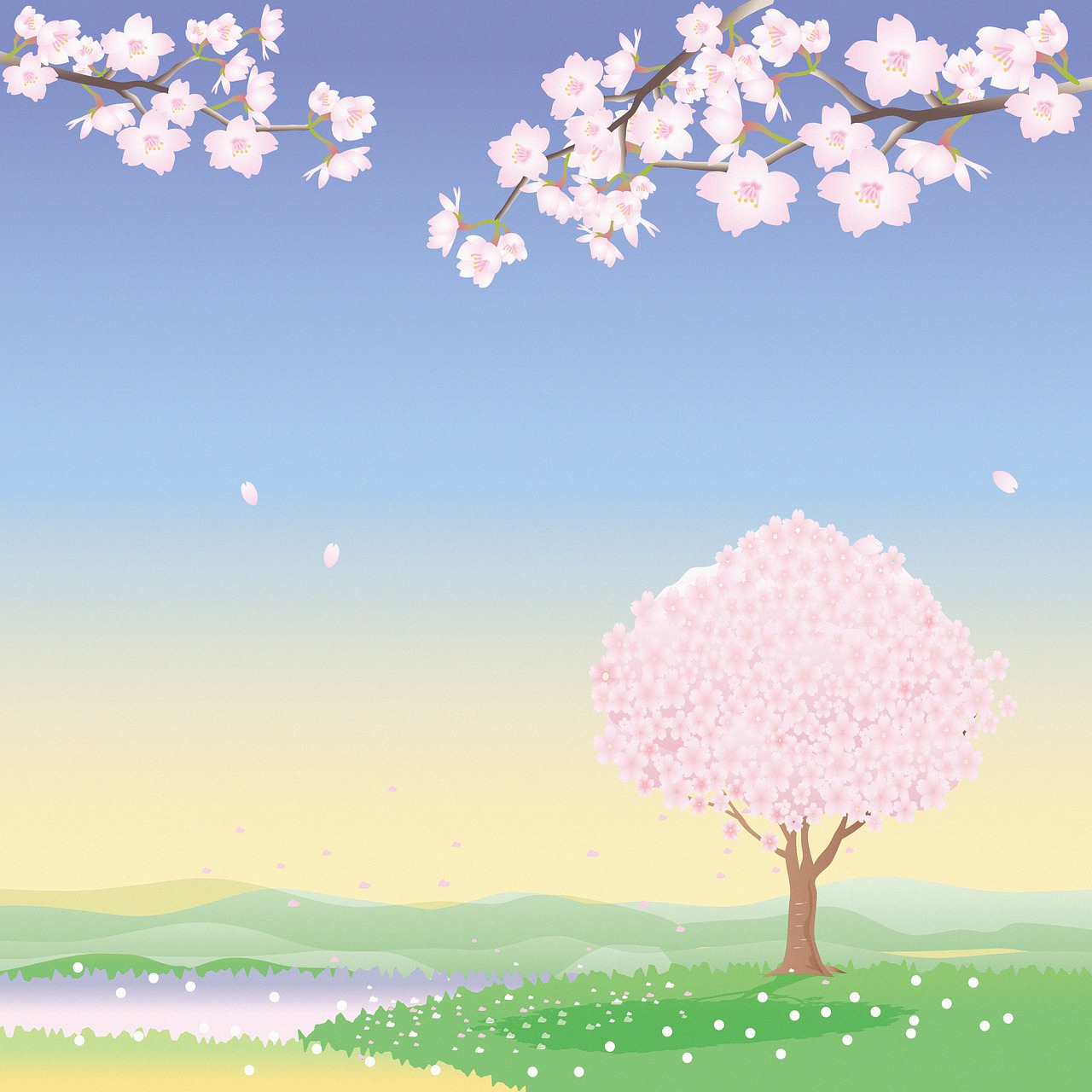 a tree that is standing in the grass, an illustration of, romanticism, sakura haruno, center of picture, lake background, 4k —height 1024 —width 1024