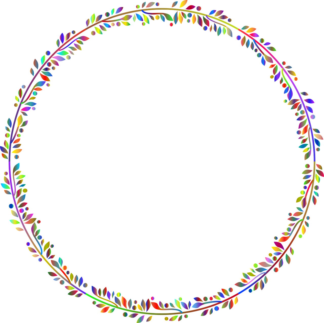 a circle of colored leaves on a black background, a digital rendering, circlet, inner ring, full of colour w 1024, willowy frame