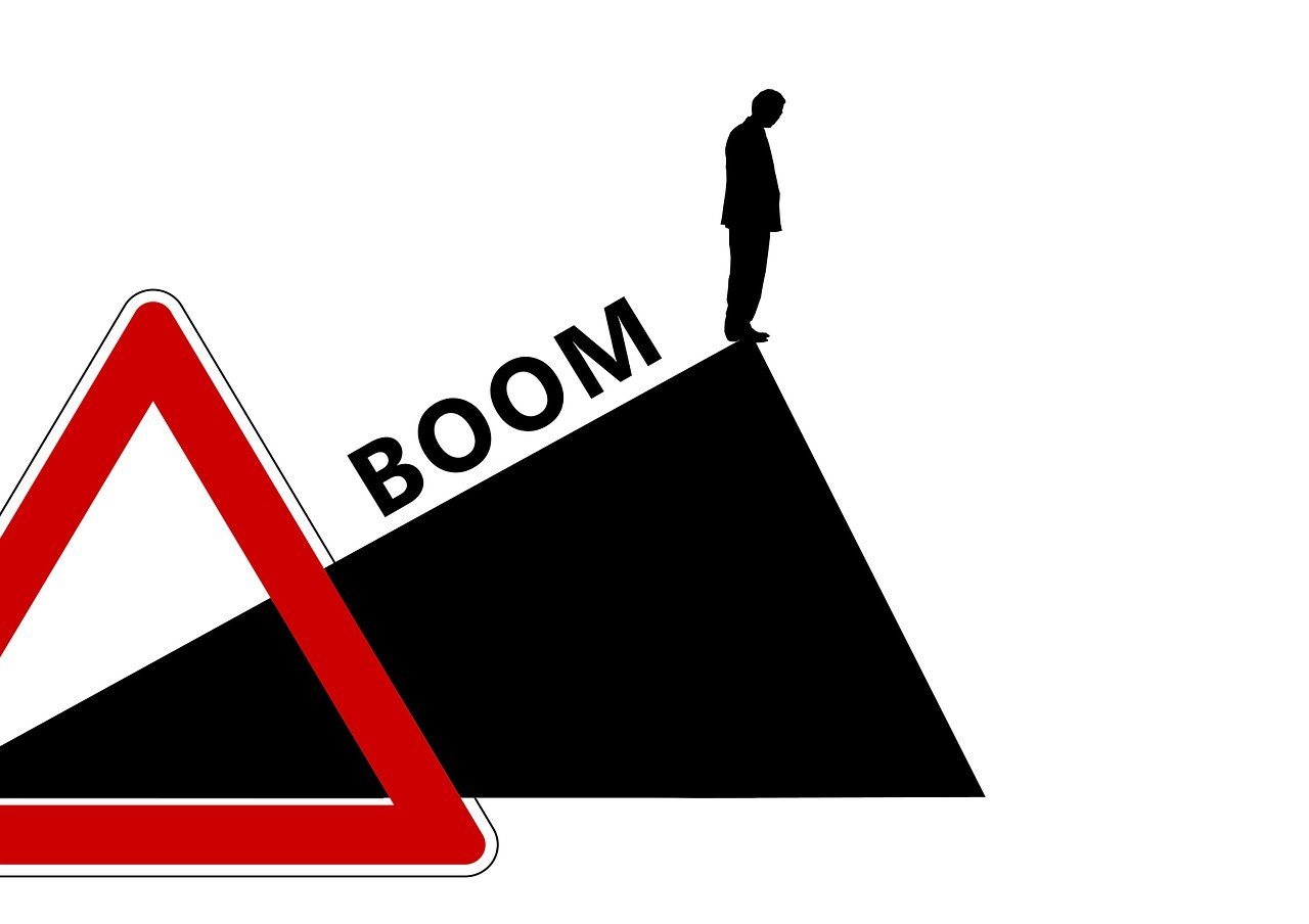 a man that is standing on top of a sign, a diagram, by Zsolt Bodoni, trending on pixabay, happening, doom and gloom, obama prism, boom, the mountain is steep