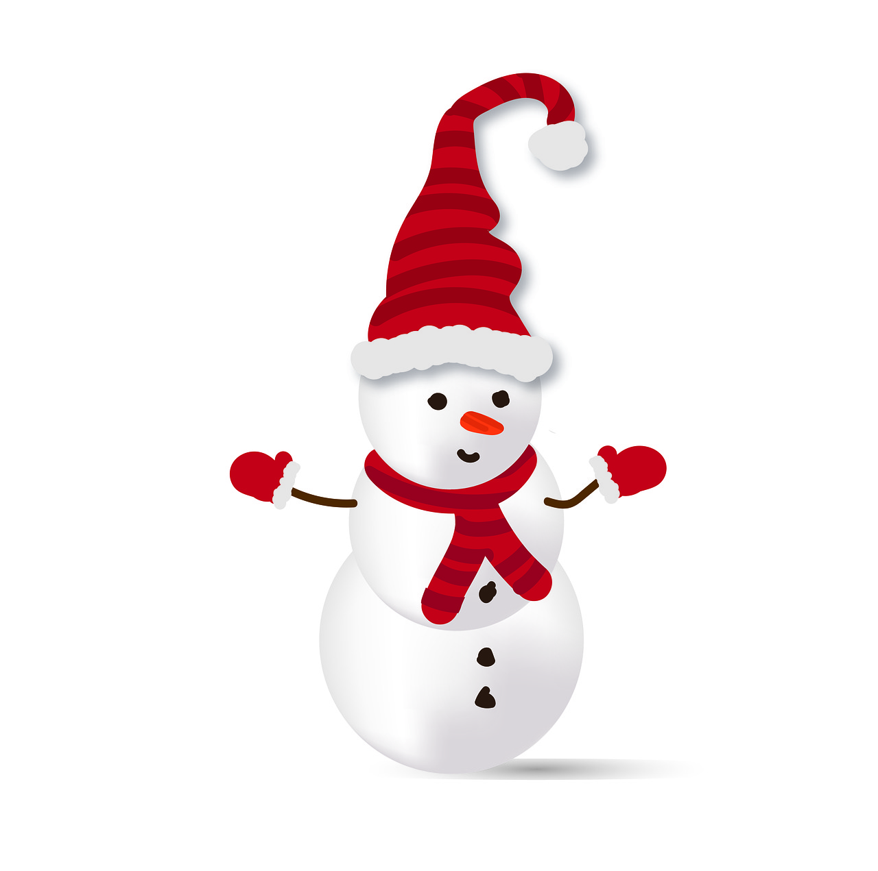 a snowman wearing a santa hat and mittens, shutterstock, figuration libre, isolated on white background, vector design, low resolution, paper