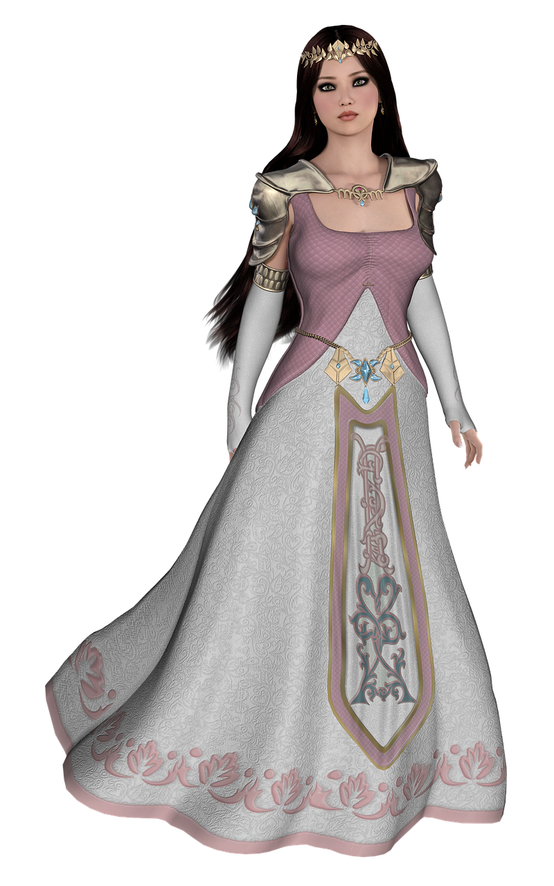 a 3d image of a woman in a dress, a 3D render, inspired by Thyrza Anne Leyshon, polycount contest winner, renaissance, zelda twilight princess, wearing a pink ballroom gown, wearing a white folkdrakt dress, wearing! robes!! of silver