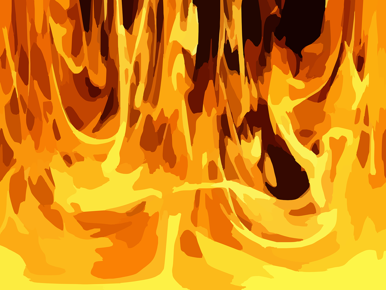 a painting of a fire with flames coming out of it, a digital painting, by Ben Thompson, digital art, vector background, palette knife background, without text, yellows and reddish black