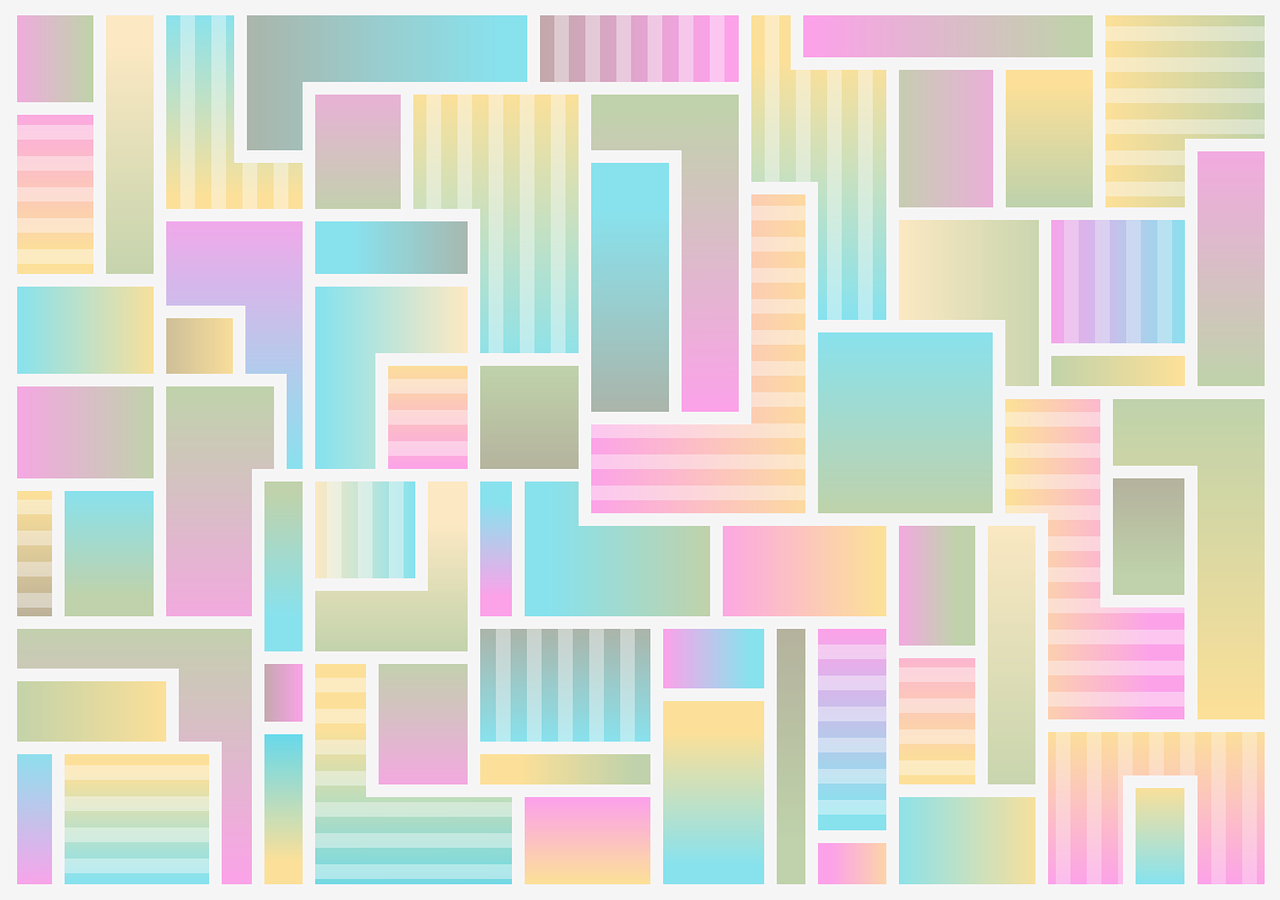 a multicolored pattern of squares and rectangles, a pastel, color field, light holographic tones, patchwork-streak style, layout frame, o pattern