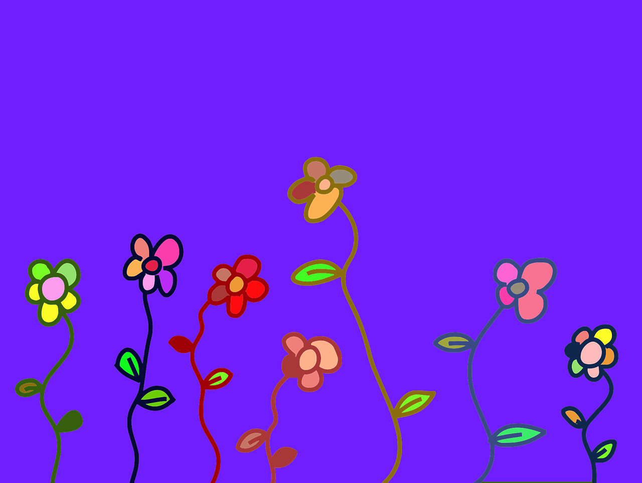 a group of flowers on a purple background, a digital rendering, naive art, colorful vines, full of colour w 1024, empty background, doodles