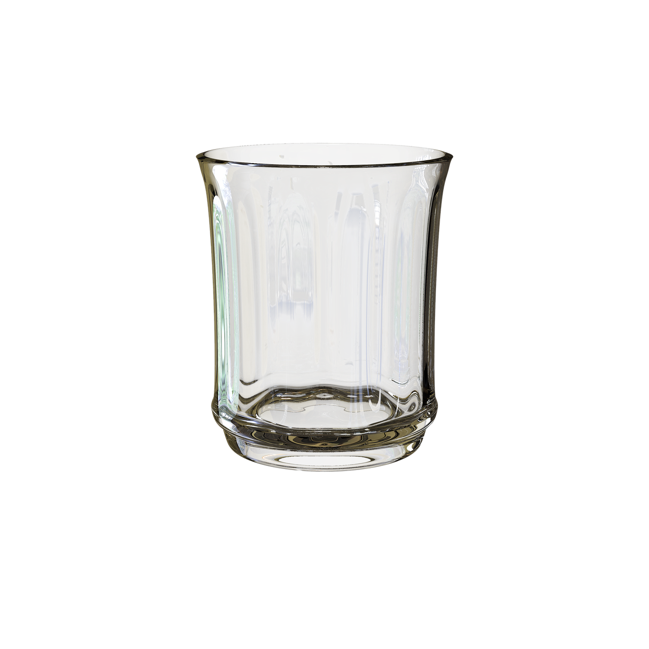 a glass vase sitting on top of a table, a raytraced image, polycount, photorealism, on black background, bottom view, old english, transparent corrugated glass