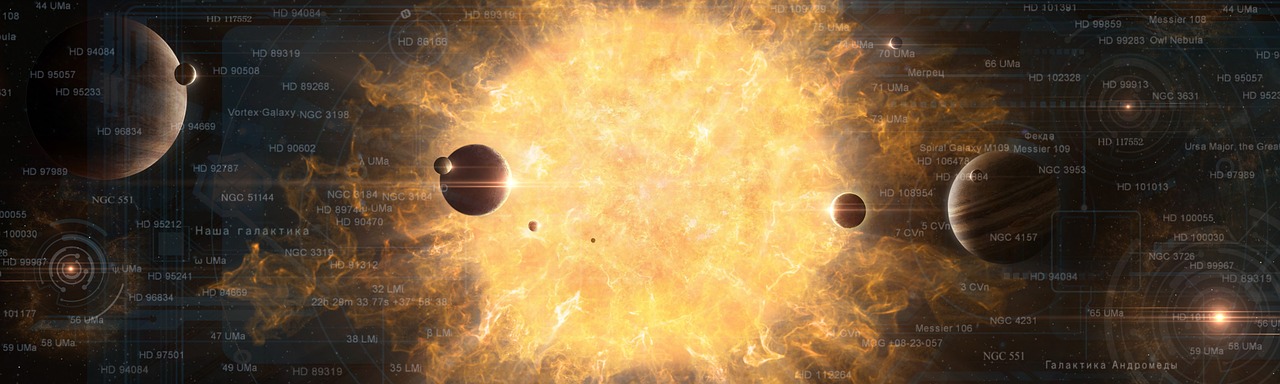 a bunch of planets that are in the sky, by Konrad Klapheck, cg society contest winner, space art, solar sail infront of sun, black orb of fire, 1024x1024, animation still
