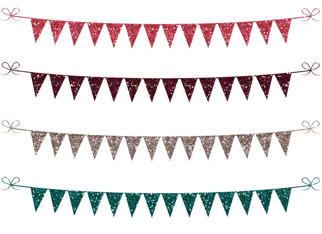a set of glitter pennants on a black background, a digital rendering, maroon, very cute, beautiful image, holiday