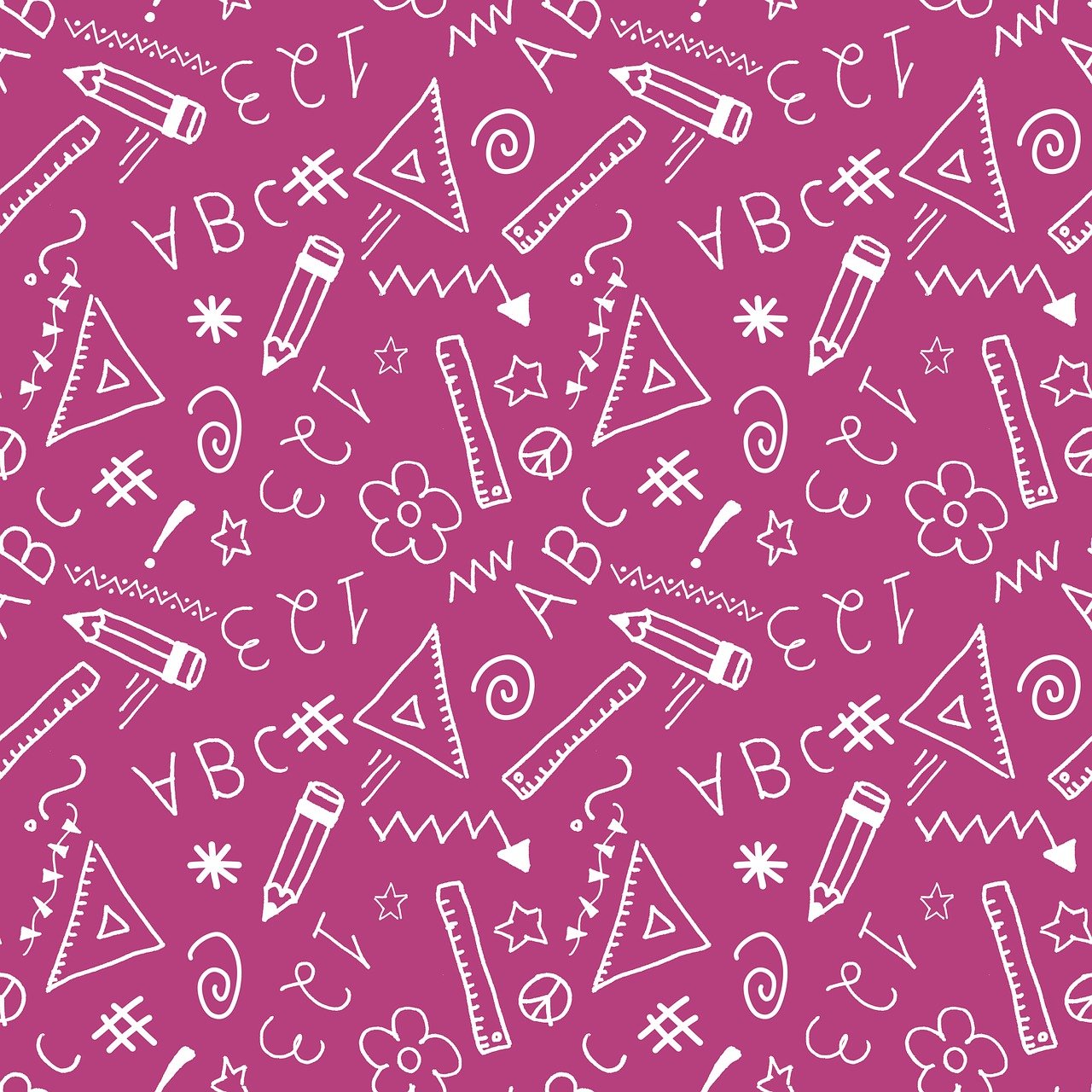 a pattern of school supplies on a pink background, graffiti, rich deep pink, graffiti _ background ( smoke ), symmetric pattern, algebra