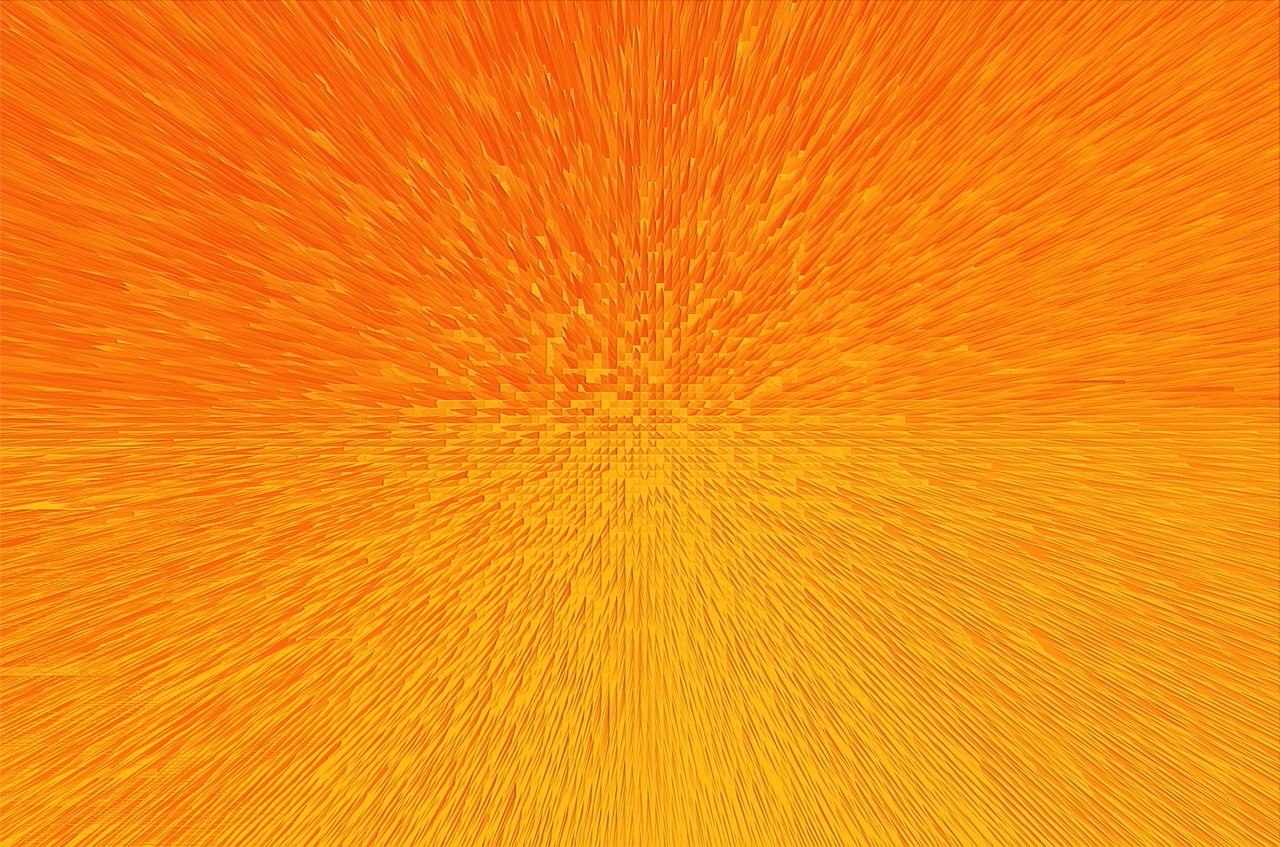 the sun shines brightly on an orange background, a digital rendering, by Kuno Veeber, pexels, kinetic pointillism, anime abstract art, volumetric rays, computer wallpaper, color field painting. 8k