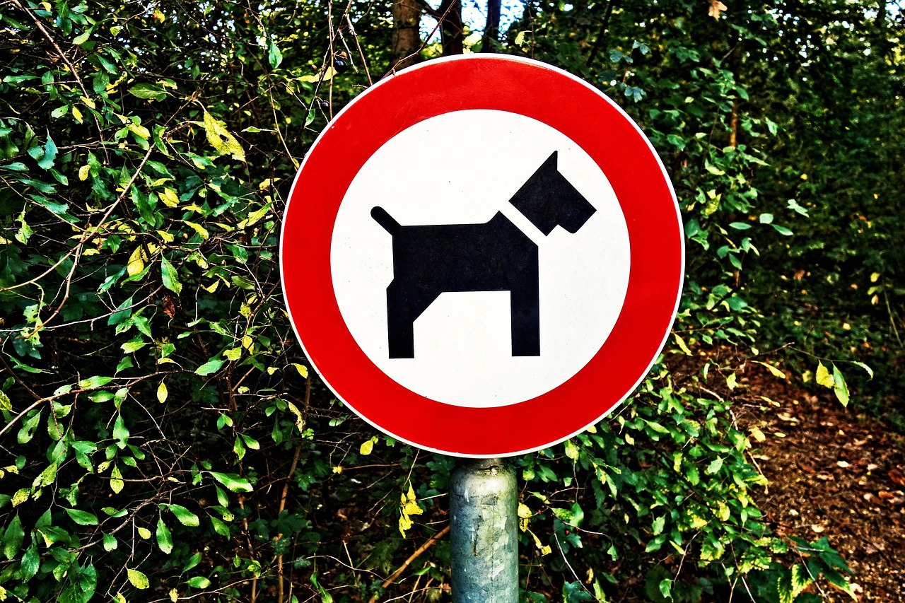 a red and white sign with a black dog on it, inspired by Elliott Erwitt, pixabay, folk art, hedges, very round, !!!! very coherent!!!!, hergé