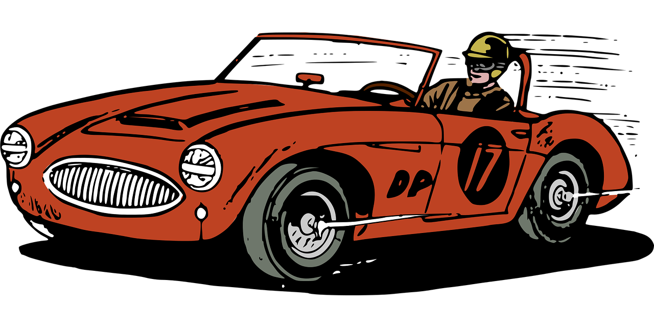 a cartoon of a man driving a red sports car, by Brian Dunlop, deviantart, pop art, 4k detail, darwyn cooke, banner, vectorized