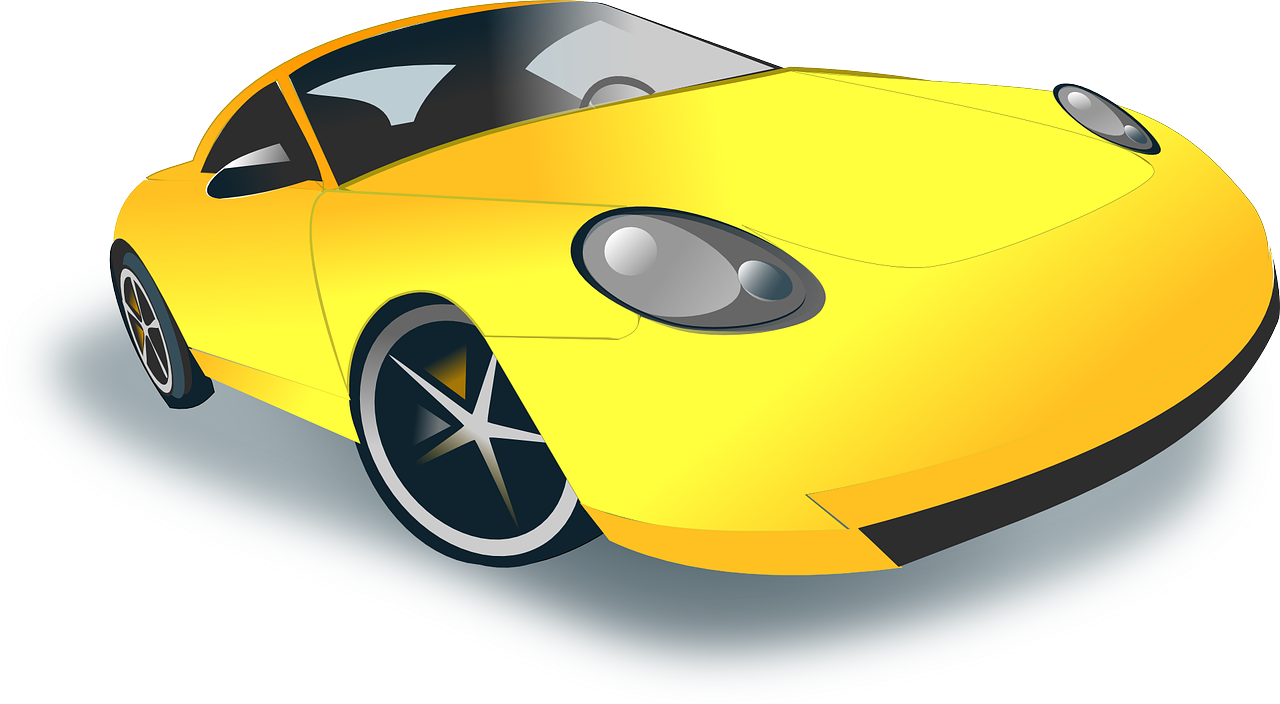 a yellow sports car on a white background, vector art, by Thomas Häfner, trending on pixabay, dada, cell shaded adult animation, porche, mid portrait, a brightly coloured