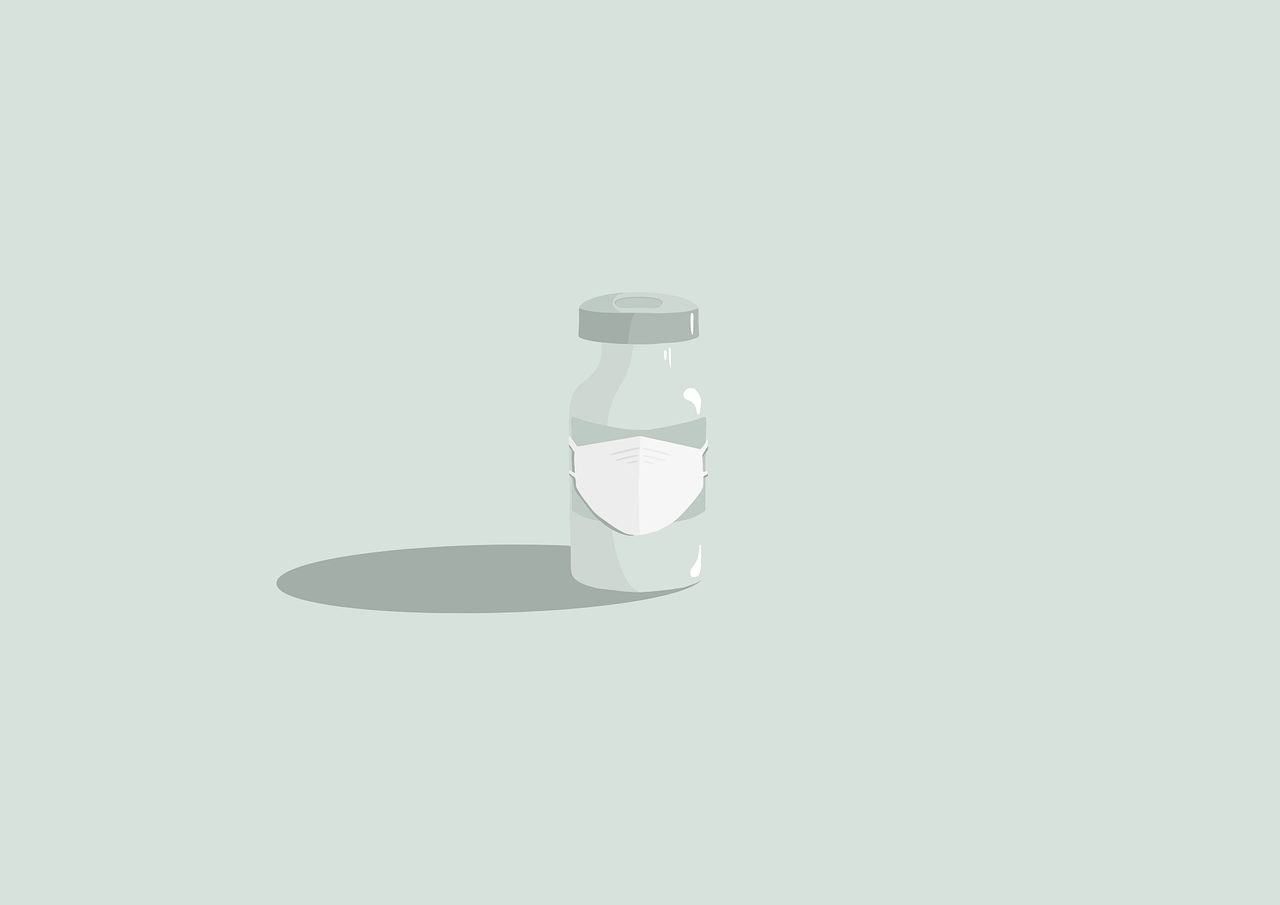 a bottle of water sitting on top of a table, an illustration of, by jeonseok lee, postminimalism, medical mask, no background and shadows, cartoonish and simplistic, medium