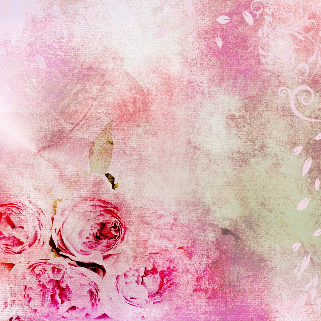 a bunch of pink flowers sitting on top of a table, a digital painting, romanticism, patterned background, abstract smokey roses, textured parchment background, very beautiful photo