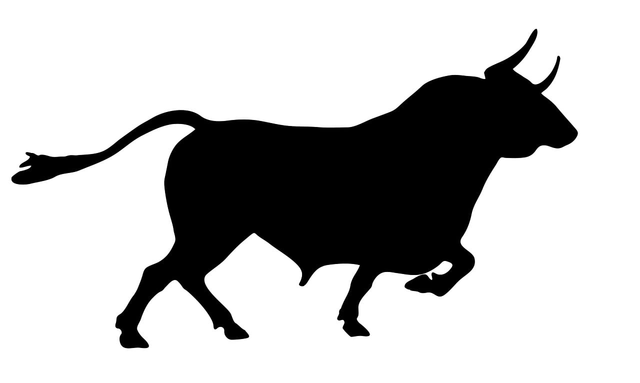 a black silhouette of a bull on a white background, trending on pixabay, steel bull run, istockphoto, female ascending, :3