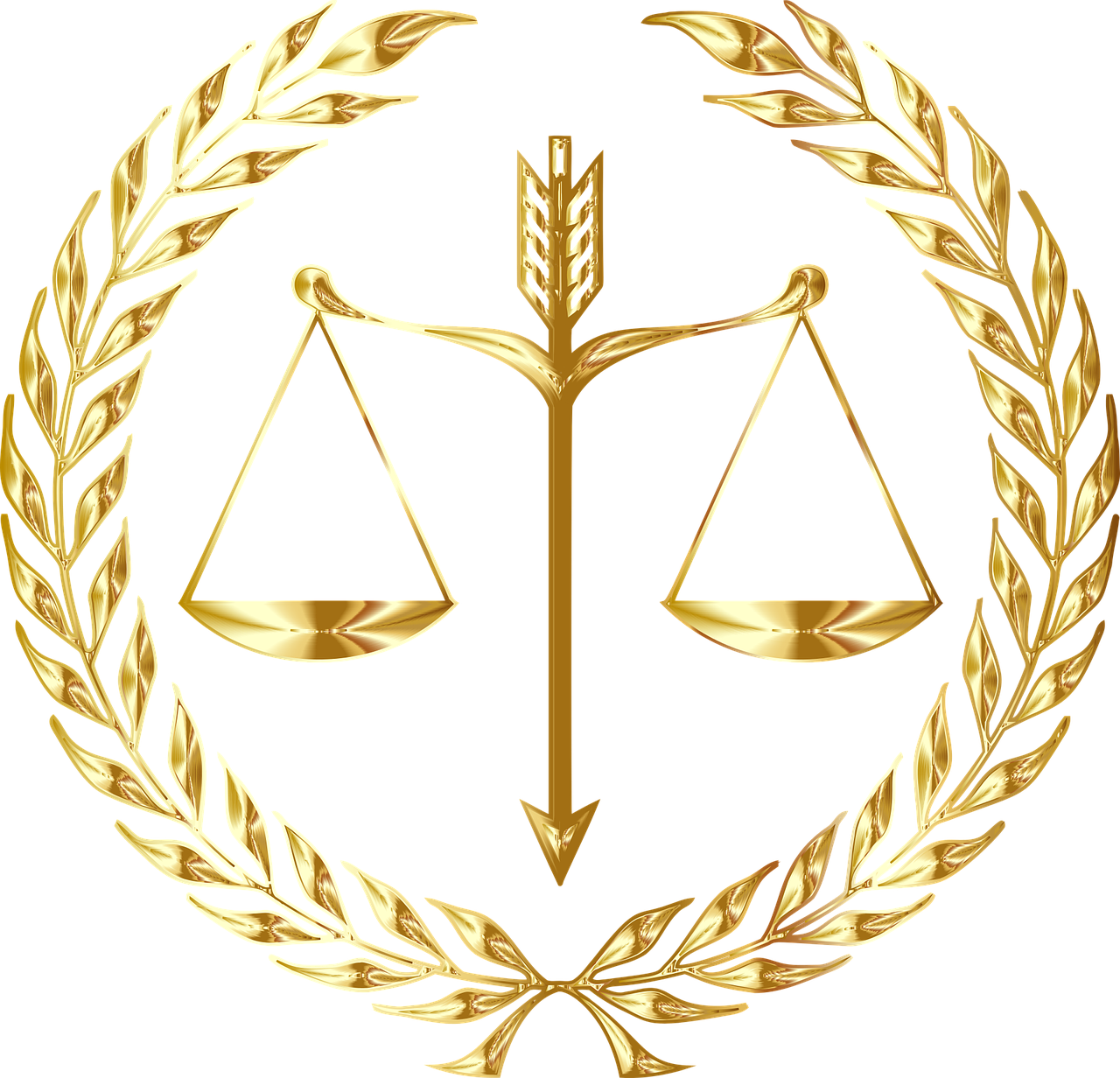 a golden justice symbol on a white background, inspired by Masamitsu Ōta, hurufiyya, beware the ides of march, in laurel wreath, scales, kurdish lawyer