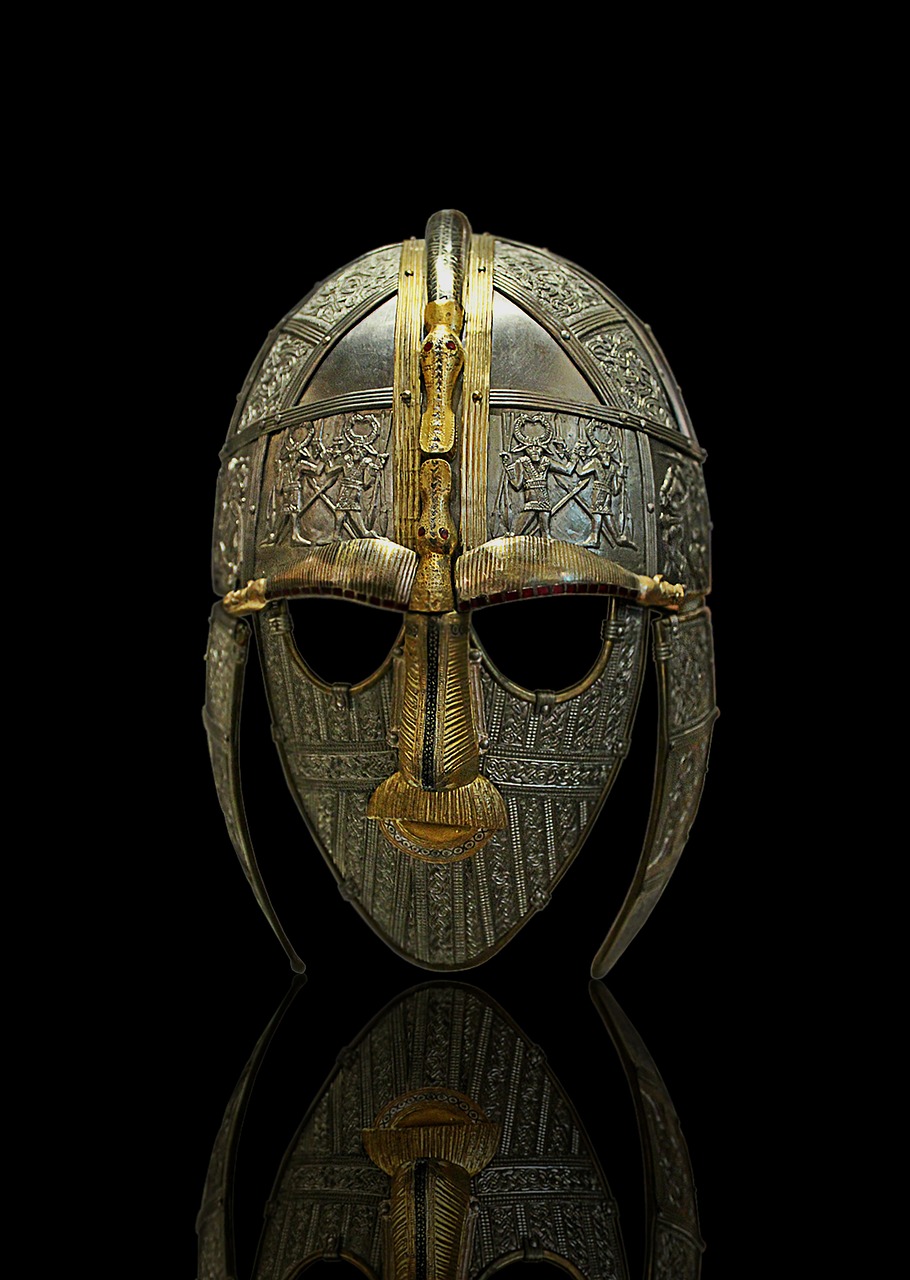 a close up of a helmet on a black surface, by Jens Søndergaard, hurufiyya, celtic golden symbols, istock, anato finnstark. front view, idyllic