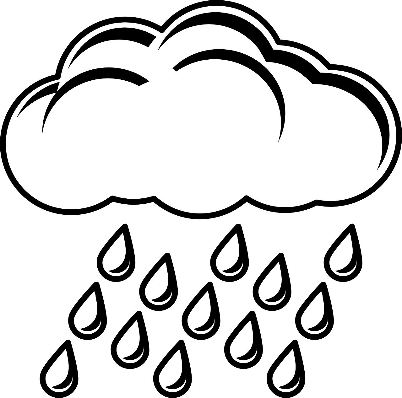 a cloud with rain drops on a black background, vector art, by Odhise Paskali, pixabay, cumulus tattoos, rain sensor, 5 feet away, black and white”