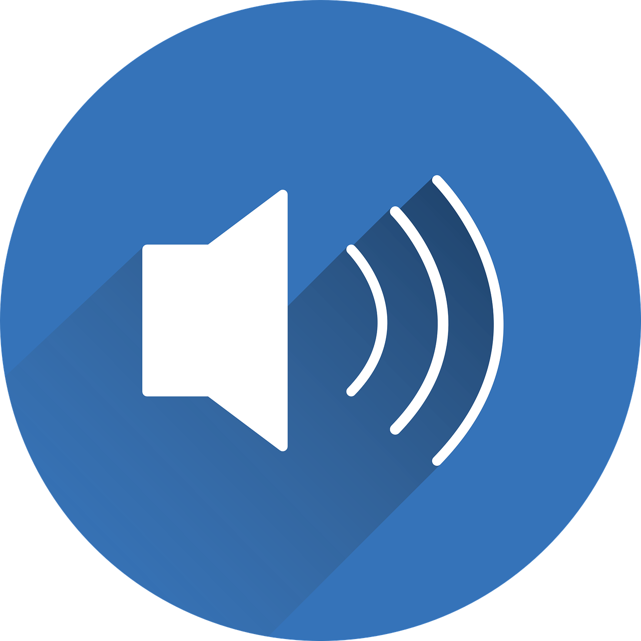 a blue circle with a white sound icon, an illustration of, by Niko Henrichon, pixabay, mingei, speakers, volume flutter, cone, excellent