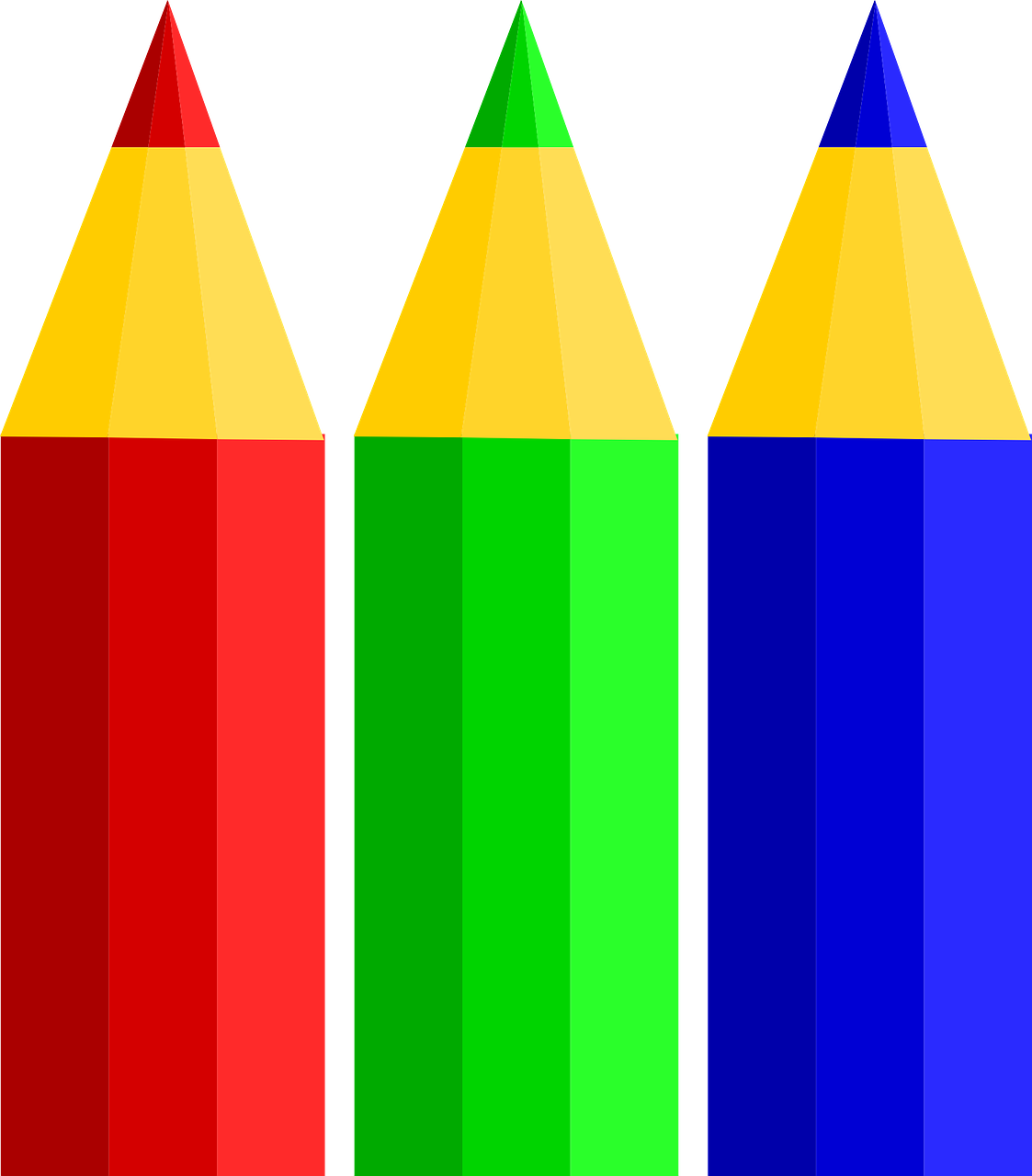 a row of colored pencils on a black background, a digital painting, inspired by Auguste Herbin, pixabay, illustrator vector graphics, three colors, coloring book, red yellow blue