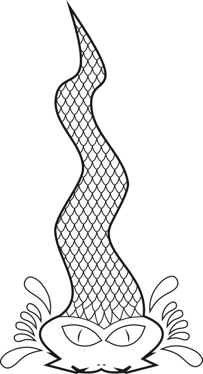 a black and white drawing of an ice cream cone, lineart, tumblr, cobra, black-water-background, fishnet, on a flat color black background, long elegant tail