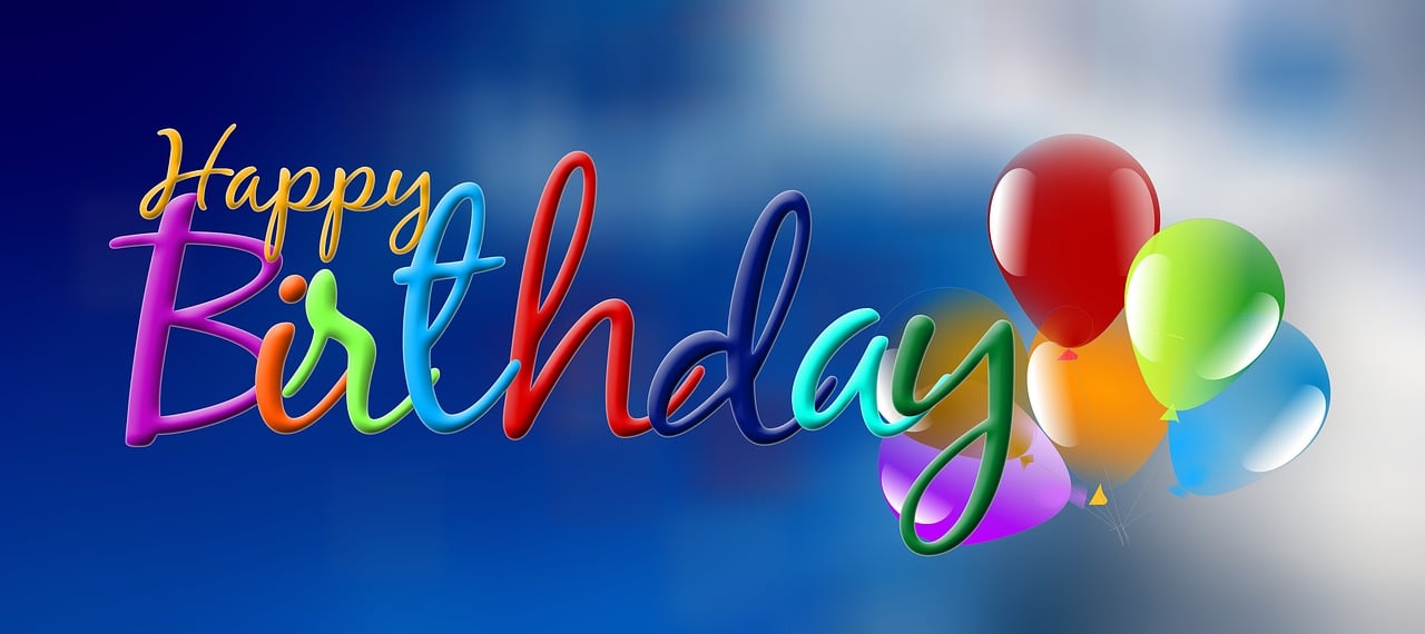 a bunch of balloons that say happy birthday, by Robert Thomas, pixabay, green blue red colors, paul barson, flowing lettering, paper quilling