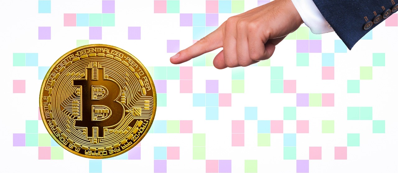a close up of a person pointing at a bit coin, trending on pixabay, pixel art, multi - coloured, banner, listing image, h3h3