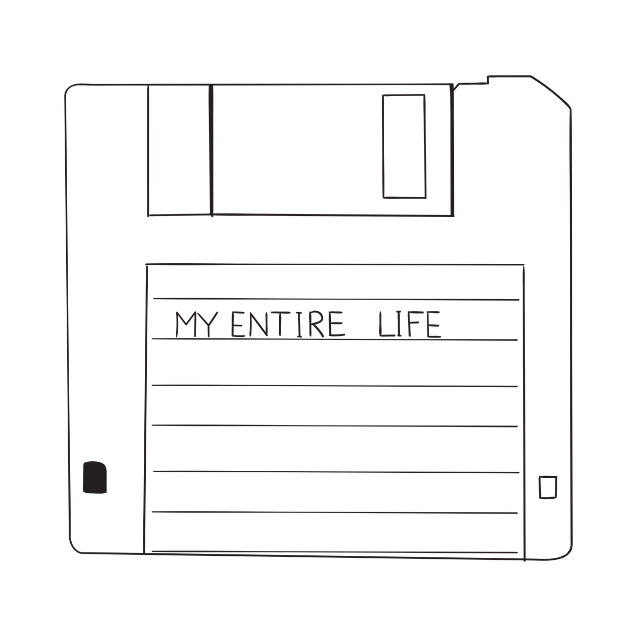 a floppy disk with the words my entire life written on it, an album cover, by Andrei Kolkoutine, tumblr, computer art, black backround. inkscape, full of details, kaethe butcher, i've discovered life