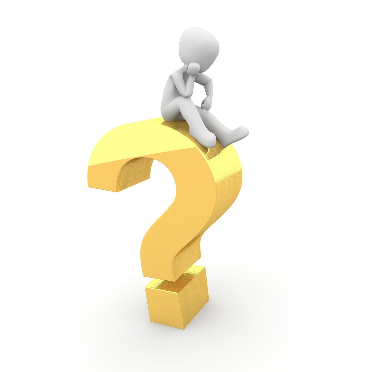 a person sitting on top of a question mark, figuration libre, white background : 3, cg artist, i think, has gold