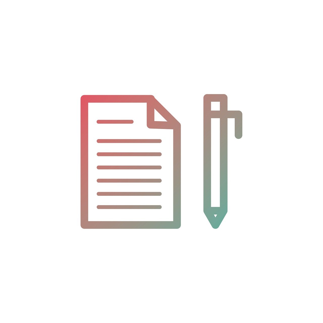 a piece of paper with a pencil next to it, minimalism, icon pack, gradient white to red, editorial story, faded outline
