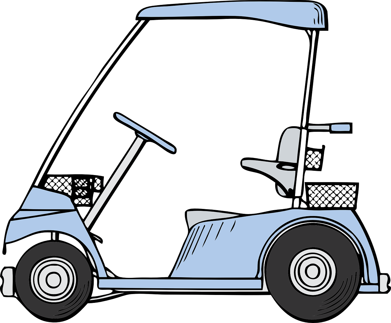 a blue golf cart on a black background, pixabay, illustration black outlining, shag, set against a white background, zoomed in