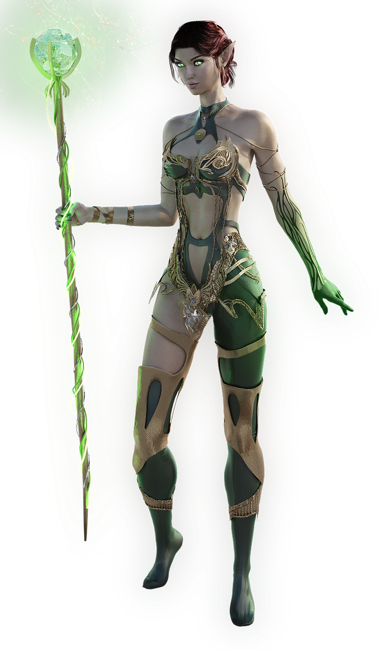 a woman that is standing next to a tree, a raytraced image, inspired by Gloria Stoll Karn, zbrush central contest winner, fantasy art, metallic green armor, abstract fractal automaton, (((mad))) elf princess, sage ( valorant )