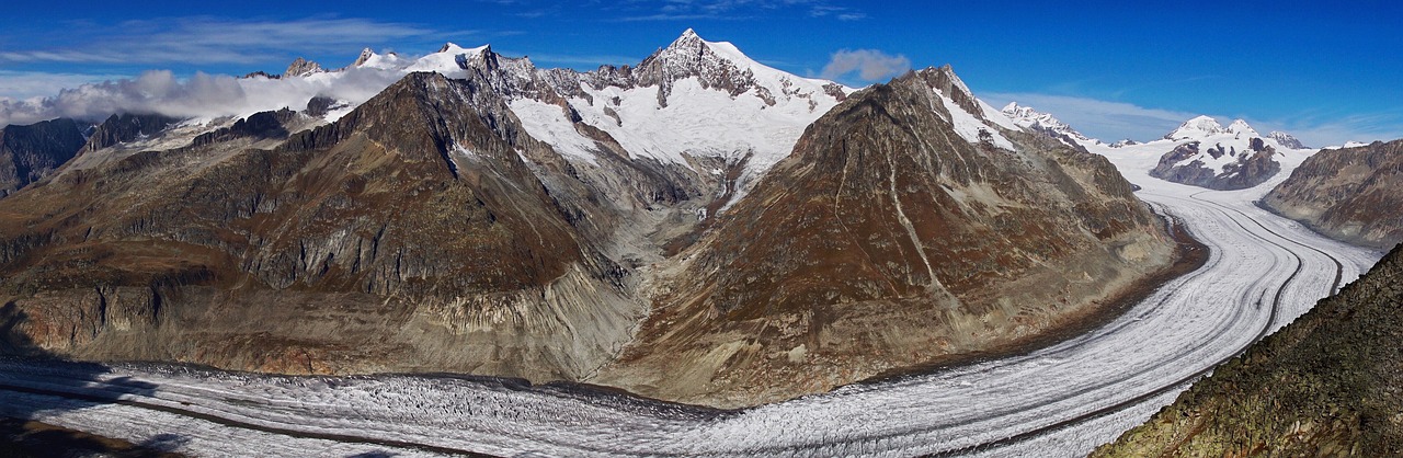 a view of a glacier from the top of a mountain, by Werner Andermatt, flickr, india, banner, landslides, watch photo