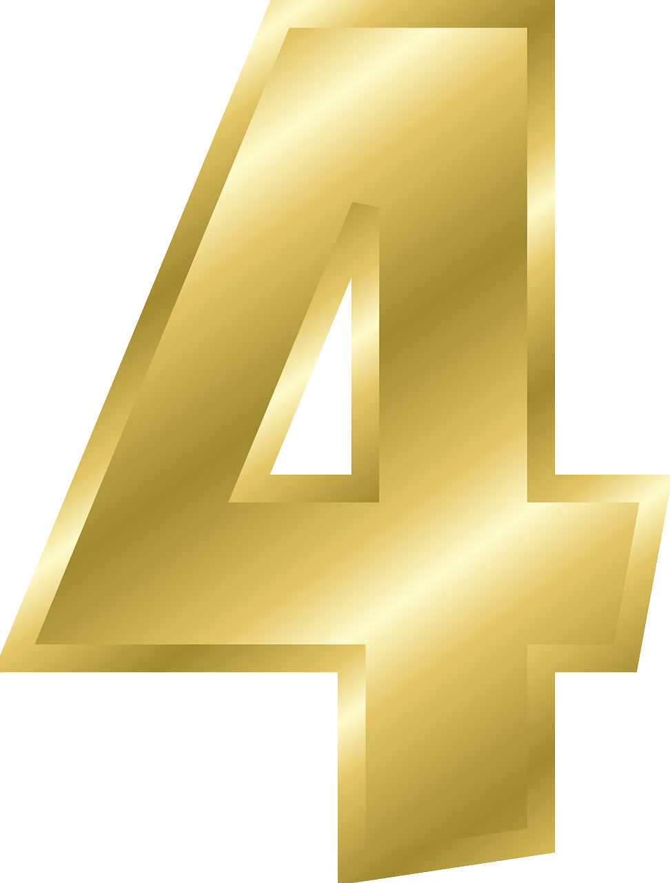 a golden number four on a white background, by Taiyō Matsumoto, pixabay, no gradients, metal award winning, 4 colors!!!, exclusive