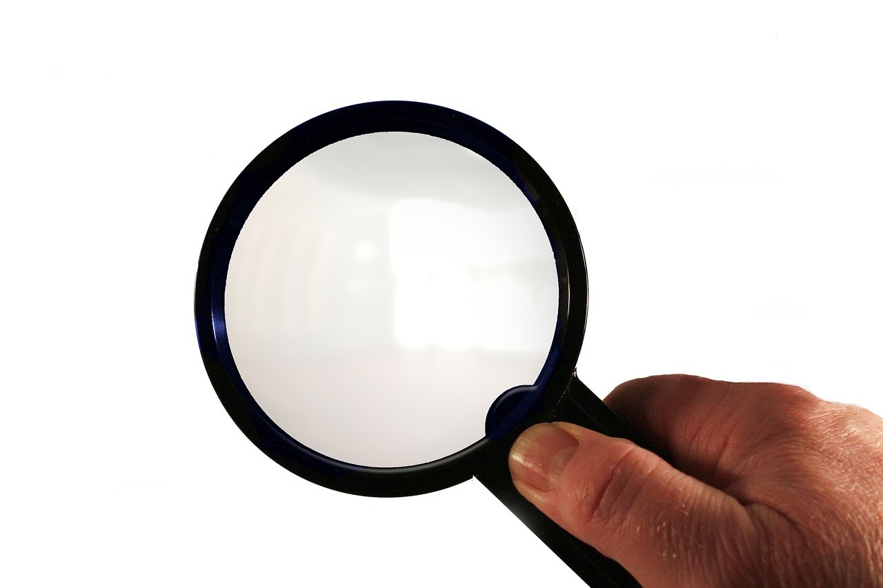 a close up of a person holding a magnifying glass, by Jan Rustem, pixabay, minimalism, set against a white background, 6 spotlight, big!!!!!!!!!!!!, clear detailed view
