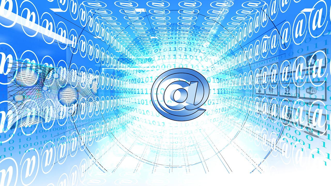 there is an email symbol in the middle of the image, a digital rendering, by Allen Jones, computer art, in front of the internet, binary, 3/4 view from below, created in adobe illustrator