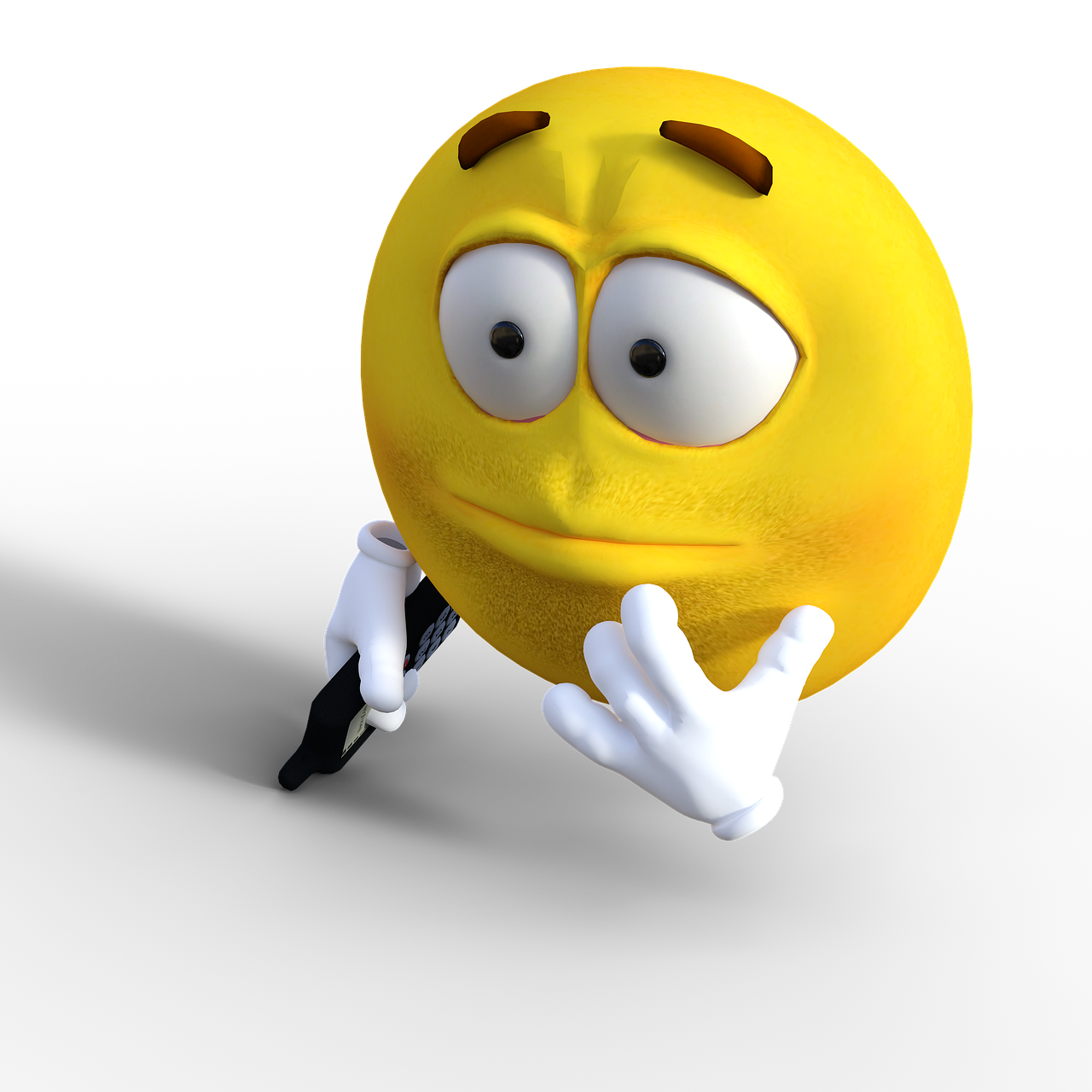 a close up of a yellow smiley face on a black background, a 3D render, happening, desperate pose, here is one olive, he is greeting you warmly, jump