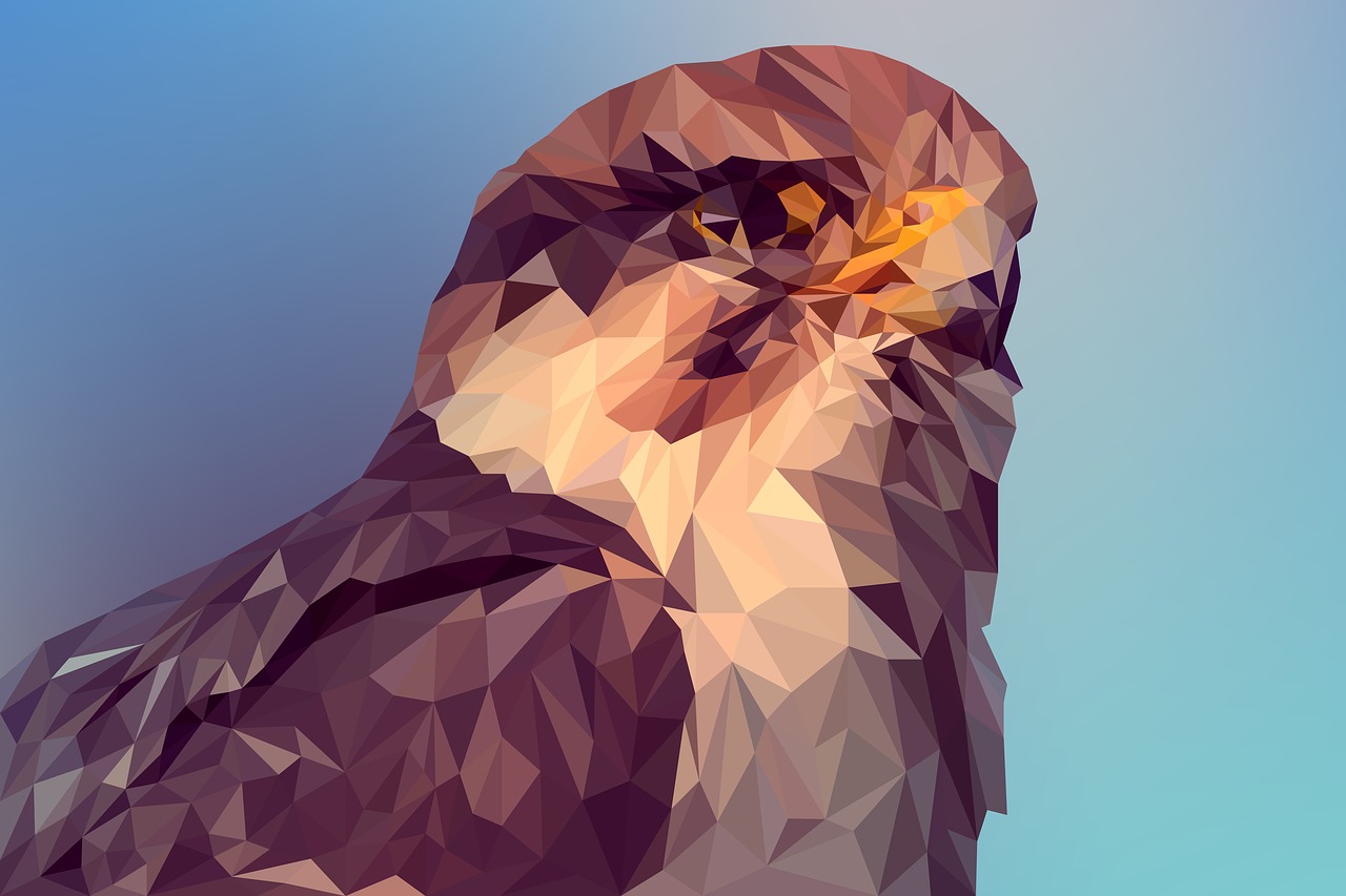 a close up of a bird of prey, vector art, by Paul Bird, shutterstock, digital art, polygonal, low polygons illustration, hypperrealistic illustration, highly detailed generative art