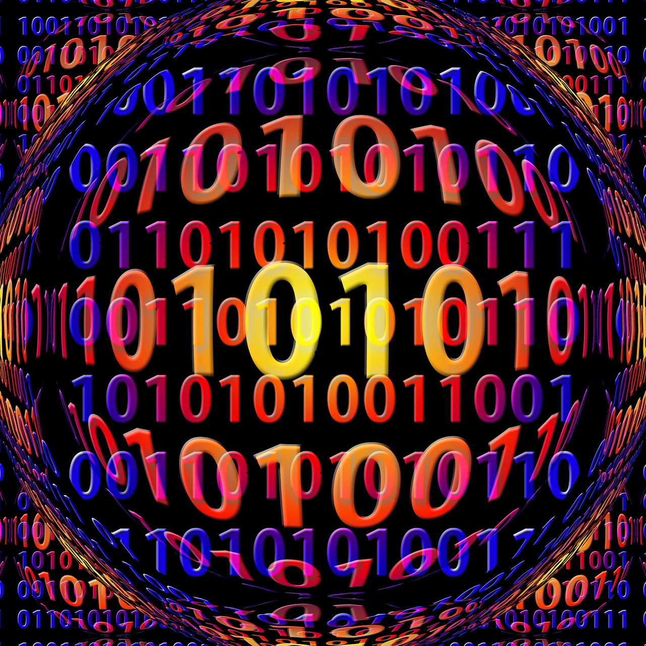 an image of a computer screen with numbers coming out of it, by Jon Coffelt, pixabay, computer art, sign that says 1 0 0, psychedelic digital art, binary, twins