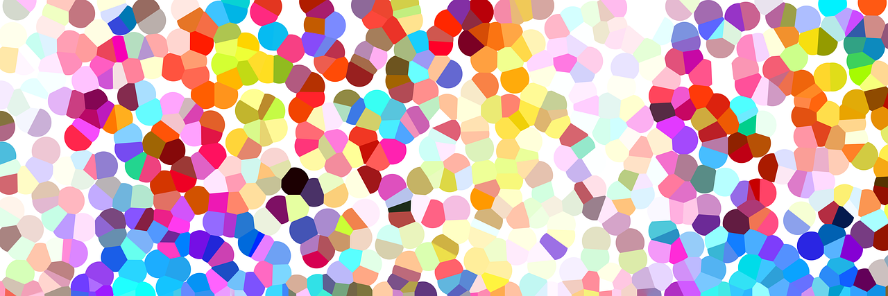 a group of multicolored hearts on a white background, inspired by Gino Severini, trending on pixabay, pointillism, vibrant. fractal gems, hexagonal pattern, background image, bokeh. debadged