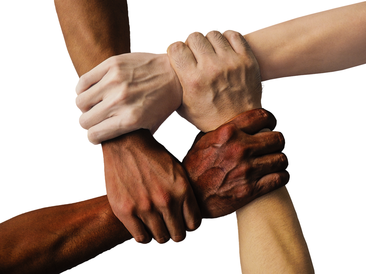 a group of people putting their hands together, a colorized photo, by Alison Geissler, on black background, realistic skin shader, closeup of arms, shackles in his hands