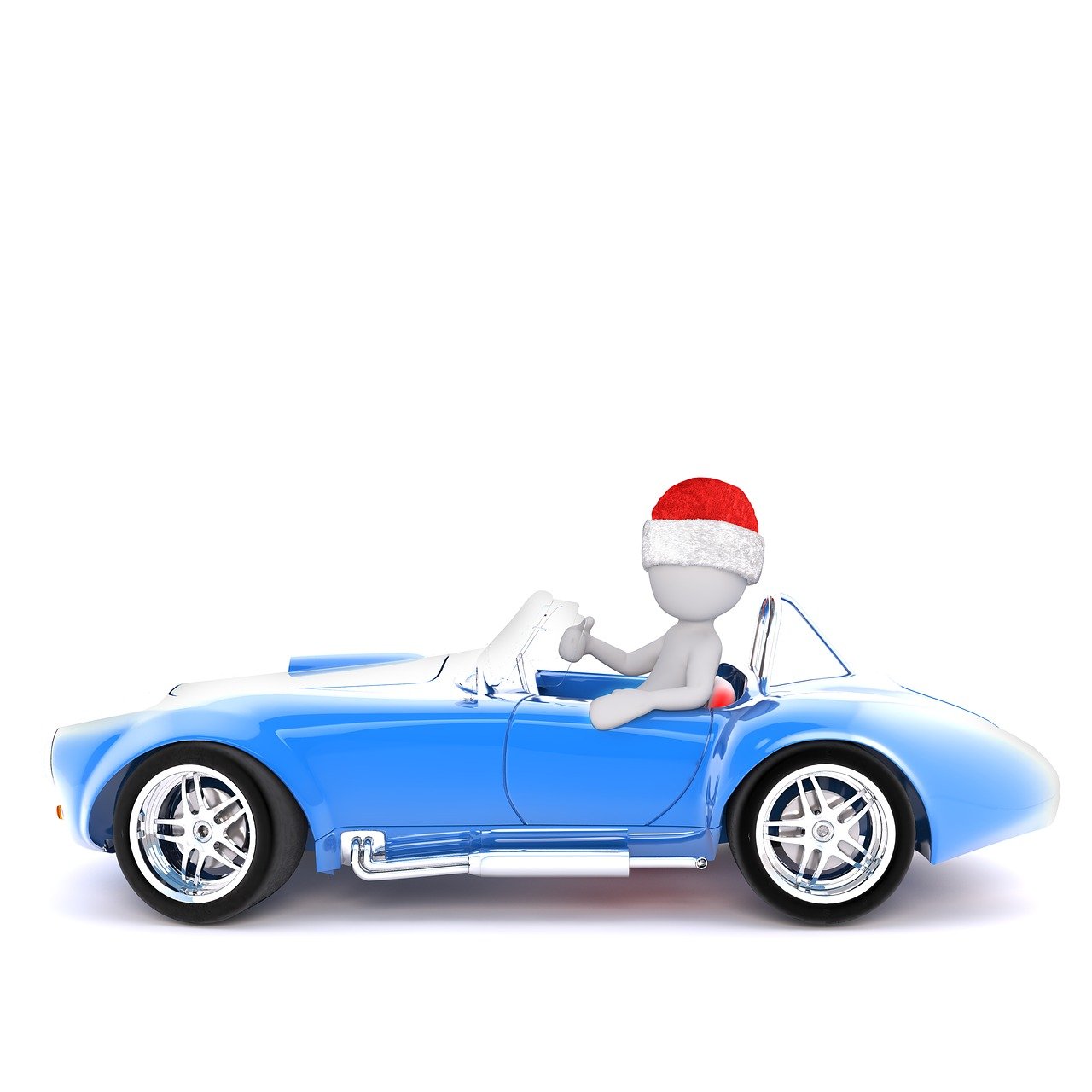 a person in a blue sports car wearing a santa hat, a digital rendering, minimalism, old charismatic mechanic, discovered photo, mid shot photo