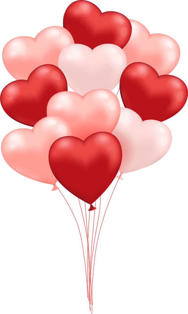 a bunch of red and white heart balloons, a digital rendering, romanticism, pink and black, listing image, with a black background, shaded
