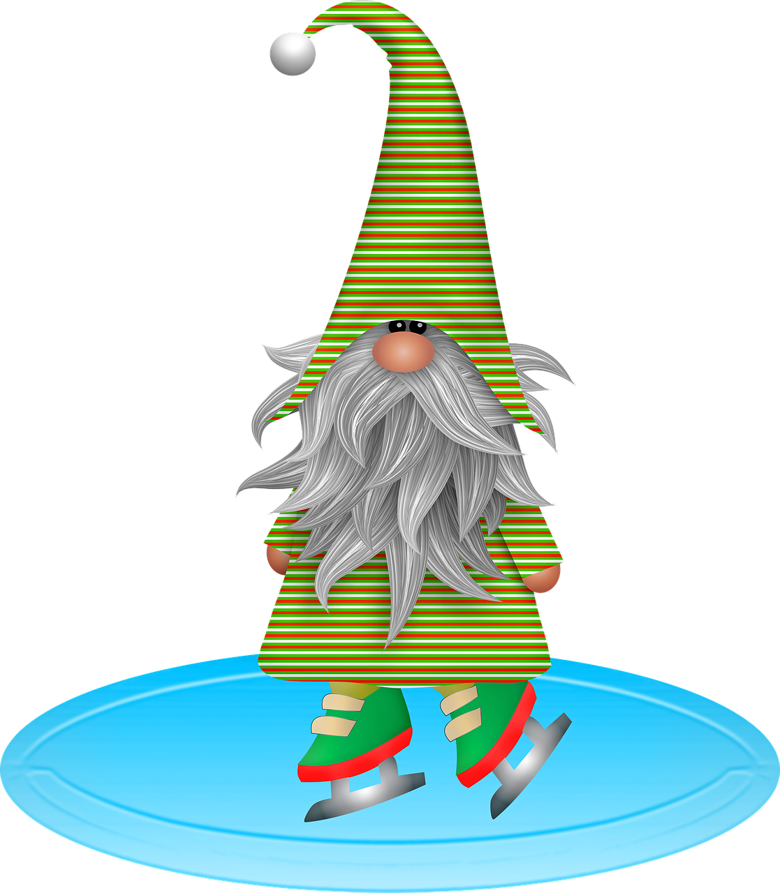 an image of a gnome on a skateboard, a digital rendering, digital art, on a flat color black background, stands in a pool of water, holiday season, very sharp photo